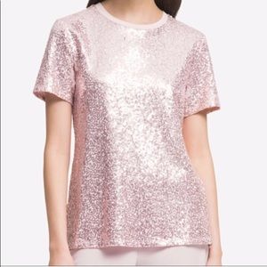 DNKY Pink sequined short-sleeve Crew neck Party Top